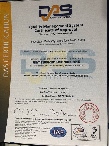 Chine Xian Mager Machinery International Trade Co., Ltd. Certifications